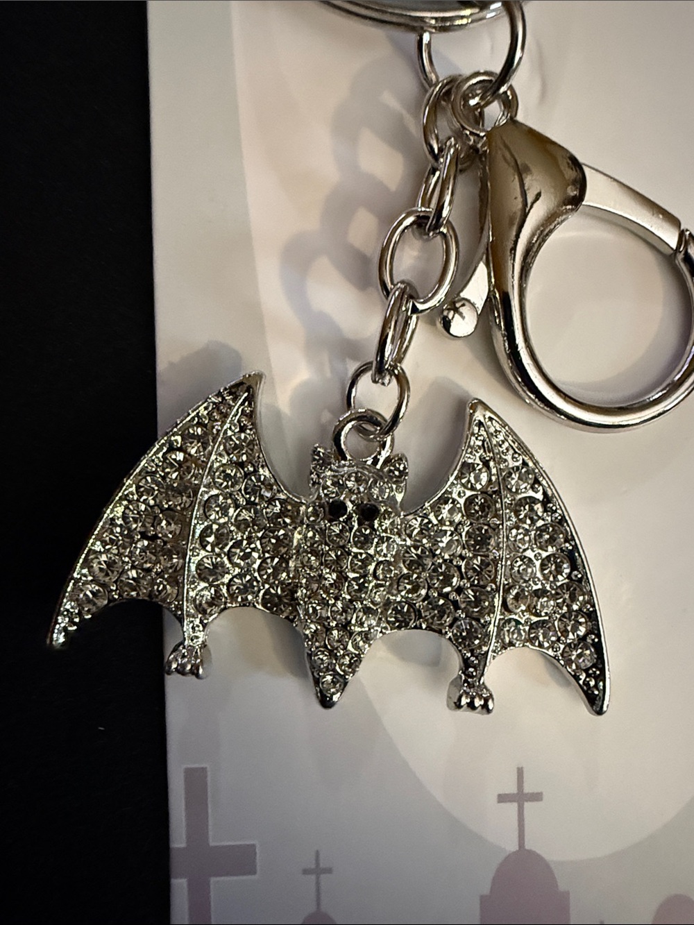 Silver Rhinestone Bat Keychain/Bag Charm - Picture 2 of 2